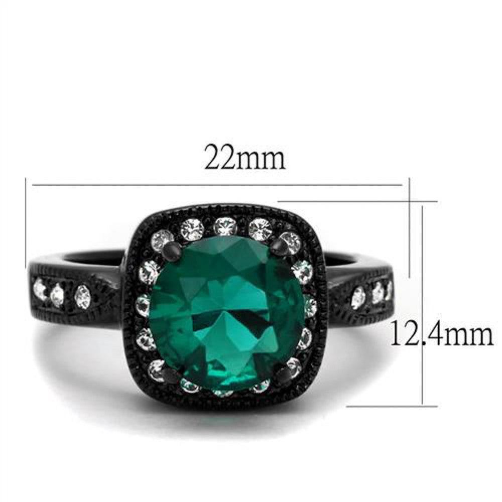 ARTK2209 Black Halo Design 3.25 Ct Round Cut Blue Zircon & Clear CZ Fashion Ring Size 5-10
